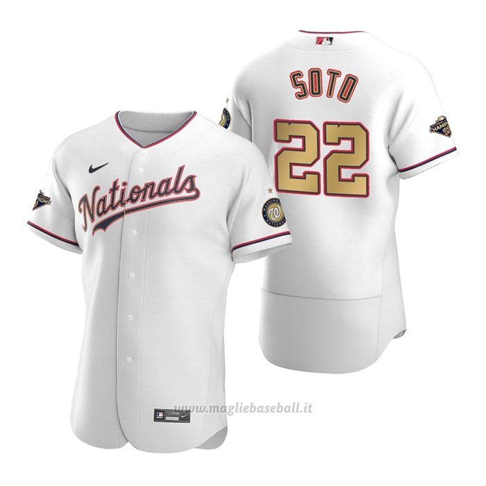 Maglia Baseball Uomo Washington Nationals Juan Soto Gold-Trimmed Championship Autentico Bianco